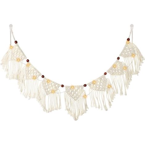 Macramé Tenture Murale, Tapisserie Macramé en Coton Tissé à la Main, Tissé Tapisserie, avec Guirlande Lumineuse LED pour Chambre Salon Appartement Toile de Fond (1/5)