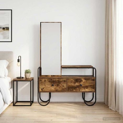 vidaXL Tavolo da Trucco con cassetto Rovere Fumo Legno (1/5)