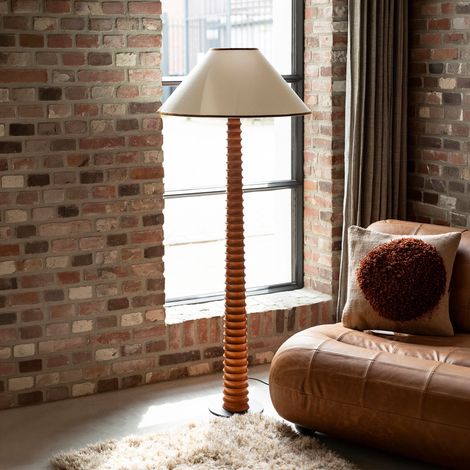 Lampadaire 60x60x145 cm en chêne massif et abat-jour coton beige