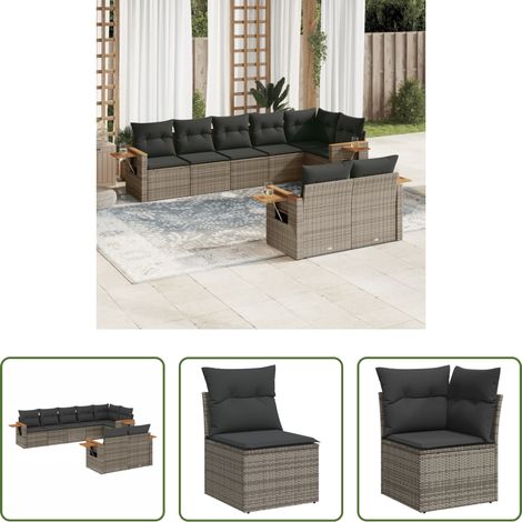 vidaXL Canapé en résine - Salon de jardin 8 pcs avec coussins gris résine tressée (1/5)