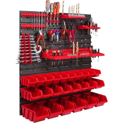 Pannello portautensili da officina, in plastica ad alta densità, 78 x 78 cm, a parete, sistema di organizzazione modulare, supporta diverse configurazioni di utensili. (1/5)