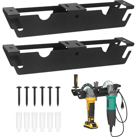 Support mural pour meuleuse d'angle, organisateur d'outils électriques, meuleuse d'angle avec support de câble et crochet, machine à couper, polisseuse (2 pièces) (1/5)