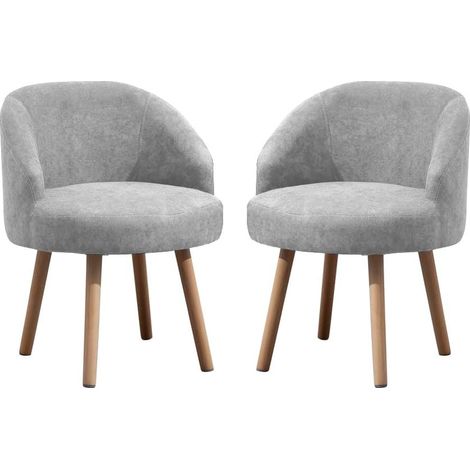 Tub Chairs Set of 2, Linen Fabric Armchair for Living Room, Lounge Sofa Chair Occasional Chair for Reception Bedroom (Light Grey)