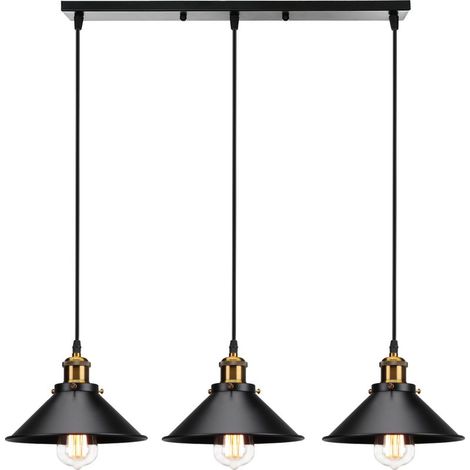 Ø22CM Lustre Vintage À 3 Lumières Suspension Luminaire De Style Rétro Noir Plafonnier En Fer En Métal Pour Éclairage De Cuisine De Couloir De Bar (1/5)