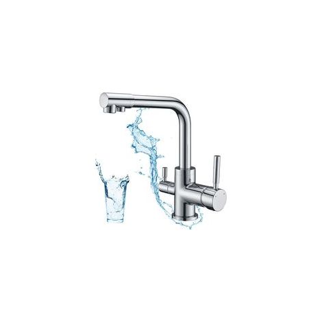 Robinet de cuisine 3 voies, mitigeur de cuisine pivotant à 360°, robinet d'eau potable, mitigeur d'évier avec sortie d'eau filtrée