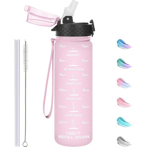 Trinkflasche Kinder Strohhalm Tritan Auslaufsicher 500 ml Deckel Rosa (1/5)