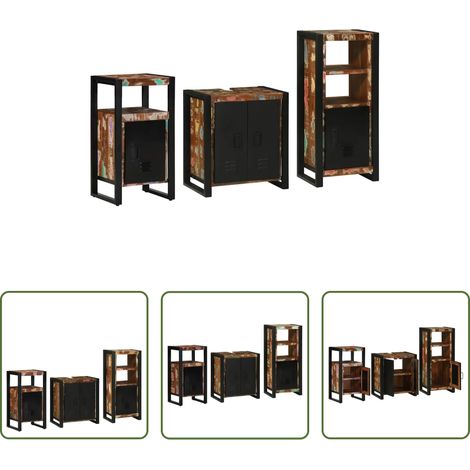 vidaXL Meubles modernes - Ensemble de mobilier de salle de bain 3 pcs Bois Recyclé Solide (1/5)