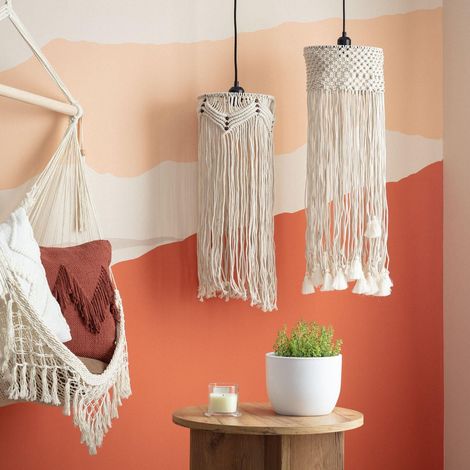 Lámpara Colgante Algodón Macramé Hupa Blanco Roto