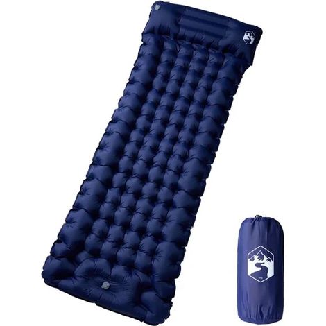 Matelas de camping autogonflant avec oreiller, convient à un usage individuel, bleu marine. (1/5)
