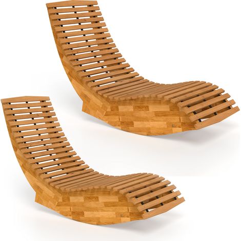 Set di 2 Sedia Dondolo Esterno, Sdraio Pieghevole Ergonomica Legno Acacia, Naturale.