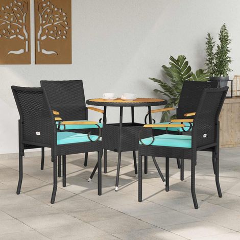 vidaXL Chaises de jardin 4 pcs Noir et turquoise Poly Rattan et Acacia