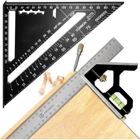 Equerre Menuisier 12-EN-1 - Kit Complet (Set de 2) - Équerre Trusquin Metal 185mm + Outils de Traçage 300mm - Multifonctionnels pour Bricolage Outillage (1/5)