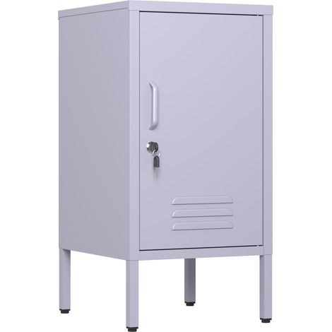 Table de Chevet Moderne en Métal avec Porte Verrouillable, 2 Étagères Réglables, Design Antichute, 70x35x38 cm, Violet (1/5)