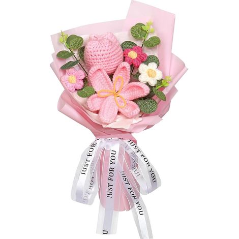 Bouquet tulipes roses artificielles tricotées à la main pour femme, mariage, fête des mères (1/5)