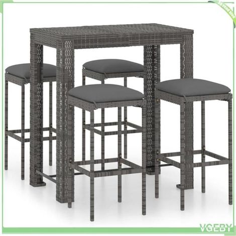 Ensemble de bar de jardin - FAFEICY - 3064782 - Résine tressée - Gris - 5 pièces (1/5)