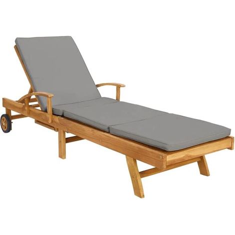 Chaise Longue en Bois de Teck Massif avec Coussin en Polyester 100% (1/5)