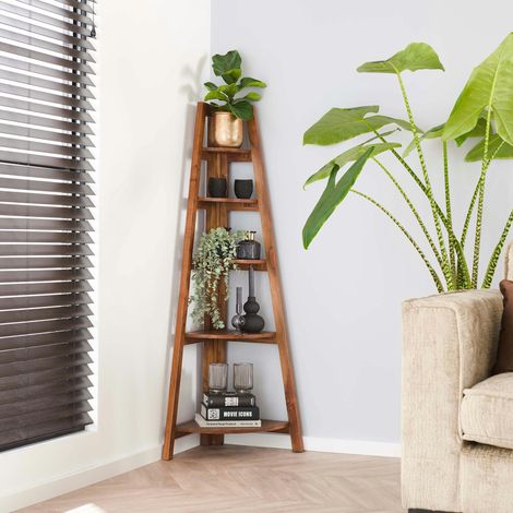 Etagère d'angle en bois d'acacia massif MELBOURNE (1/4)