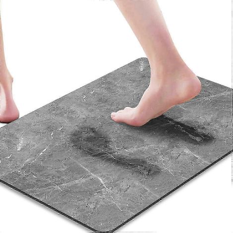 Tapis de bain antidérapant, tapis de bain effet marbre, tapis de bain noir ultra-absorbant, lavable en machine, séchage rapide, ultra-absorbant. (1/5)