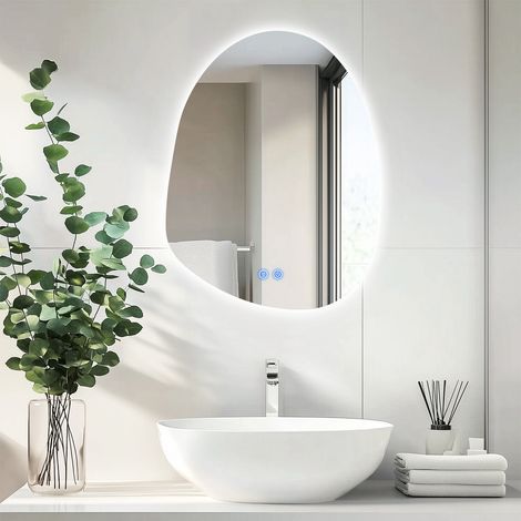 Bathroom Mirror with LED Lights, 50cm Round Whirlwind Illuminated Wall Vanity Mirror With Touch Switch, 3 Colors Dimmable Light, Anti-Fog, Smart Frameless Mirror, IP54 (1/5)