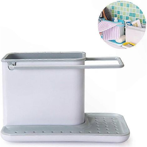 Égouttoir à éponge gris, organiseur de rangement pour accessoires d'évier, support de nettoyage pour ustensiles de cuisine, porte-éponge mural, boîte de stockage pratique, finition anthracite, design (1/5)