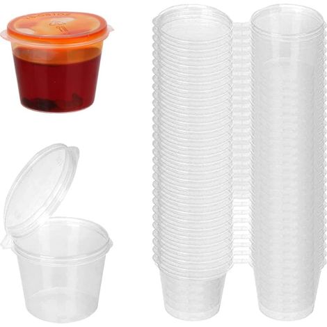 400 Gobelets à sauce,2 onces,récipients en plastique,couvercles articulés,anti-fuites,sans BPA,pour aliments (1/5)