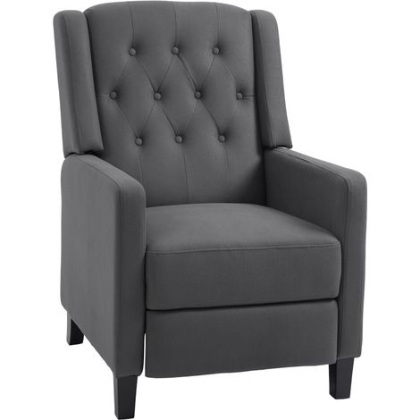 Wingback Recliner Chair for Home Theater, Button Tufted Microfibre Cloth Reclining Armchair with Leg Rest, Deep Grey