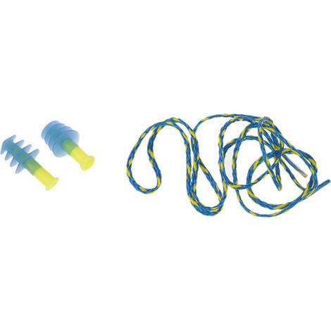 Tappi auricolari di sicurezza riutilizzabili con cordino, 28 dB, blu, gialli (prezzo per 1 pezzo)