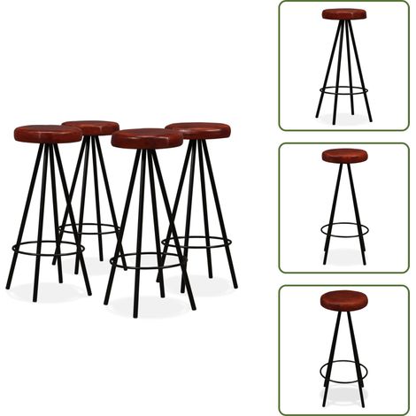 The Living Store Tabourets de bar lot de 4 cuir véritable - Tabourets De Bar - Tabourets Industriels - Meubles De Bar - Chaise Haute - Fauteuil De Bar