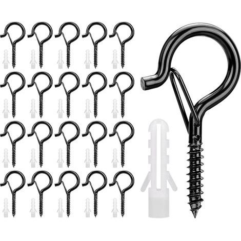 20 Pièces Crochets à Vis en Acier Inoxydable Crochets à Visser Q-Hanger avec Boucle de Sécurité Crochets de Plafond pour Suspendre des Plantes en Pot Décorations de Noël Lanternes, Noir
