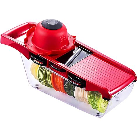 Affettatrice multifunzione 6 in 1 per verdure, tritatutto e taglia patate, pomodori, aglio, carote e frutta grattugia per verdure, affettatrice a julienne, contenitore per la conservazione, protezione