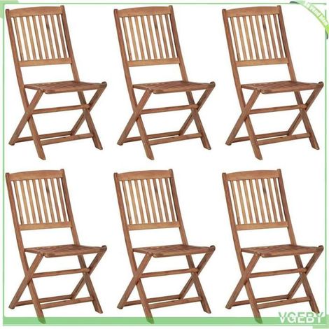 Chaises pliantes de jardin - FAFEICY - 3065488 - Bois d'acacia massif - Coussins anthracite inclus - Lot de 6 (1/5)