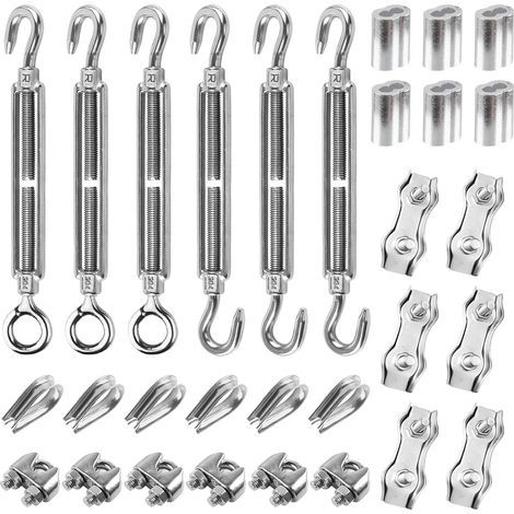 30 Pack M4 Wire Rope Turnbuckle 3mm with M4 Stainless Steel Turnbuckle 3mm Wire Rope Clamp 3mm Stainless Steel Wire Rope Lugs and 3mm Cable Tie (1/5)