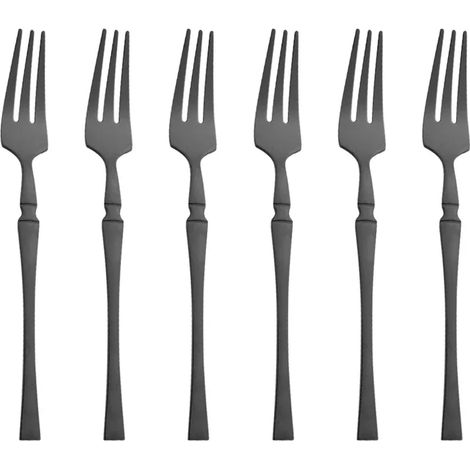 (Noir, lot de 6) Petites fourchettes à fruits en acier inoxydable, couverts de cuisine