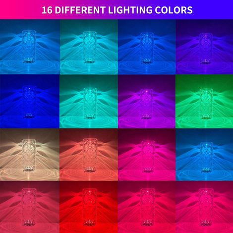 Lampe d'appoint en acrylique avec télécommande, 16 couleurs d'éclairage intensité réglable, 4 modes, recharge USB, veilleuse chevet cristal déco chambre (1/3)