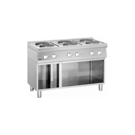 Fourneau inox électrique 6 plaques, sur support ouvert, 15 600 W, 400 V - TRI