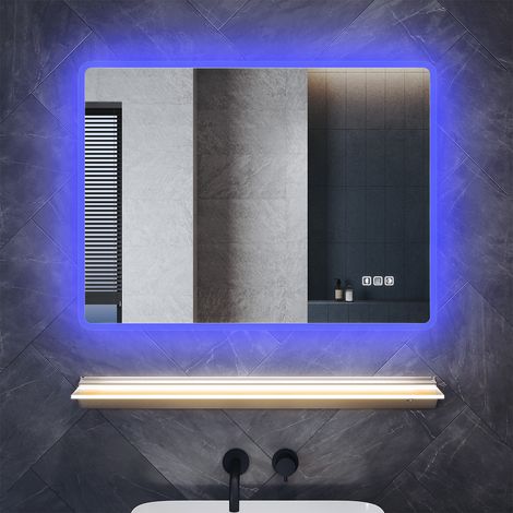 SONNI Antibeschlag Badspiegel mit Beleuchtung und Beleuchteter Ablage, 80×60cm Quadrat Badezimmerspiegel mit 3 Lichtfarben Memory-Funktion und Bluetooth