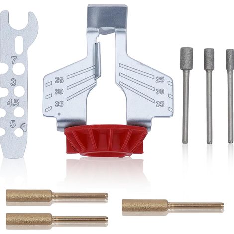 Outils d'affûtage pour tronçonneuse, 8 pièces accessoires pour lime à meule universelle Affûteur de tronçonneuse meule kit avec guide d'angle et des limes à meules (1/5)