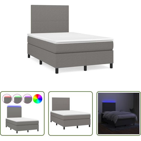 Matelas ensaché - Sommier à lattes de lit matelas LED gris foncé 120x190 cm tissu (1/5)