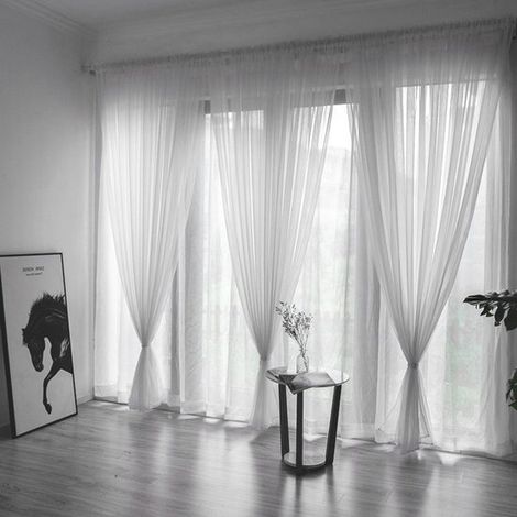 Rideaux transparents à deux panneaux pour le salon – bande plissée, ourlet lesté, tissu 100 % polyester, gris argenté, 100 x 270 cm