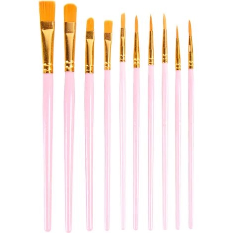 Pinceau Peinture - Tige En Plastique - Poils En Nylon - Pour Aquarelle Acrylique Huile Gouache - Lot De 10 (1/5)