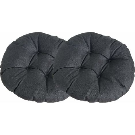 Coussin de Chaise Rond Epais, Couleur Unie Ensemble de 2 Galette de Chaise Confortable Lin Tatami Respirant Coussins de Chaise pour Intérieur Extérieur Jardin Patio (Noir,40x40x9cm)