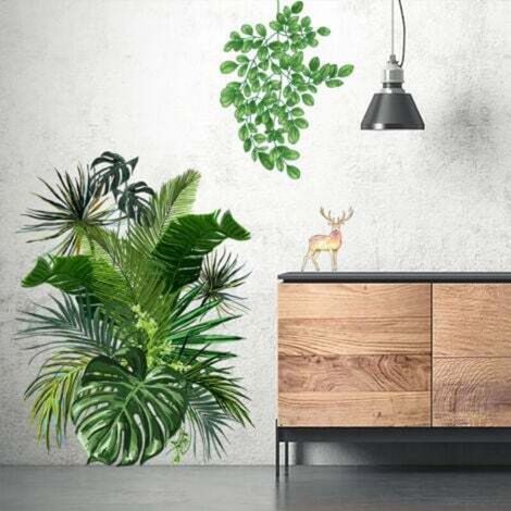 Vert Sticker Mural Bricolage Muraux Tropicaux Plante Feuille Palmier Autocollants Mur Etanche Amovible pour Portes Chambre Mur Fenêtres Décoration Salon