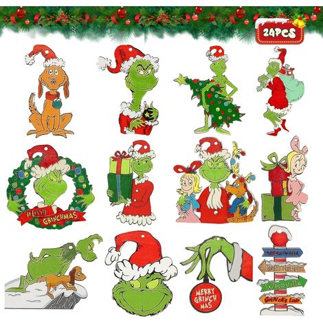 Décorations de Noël en bois 24 pièces - Ornements suspendus pour sapin, Guirlandes murales, Décorations festives pour fêtes et cadeaux (1/5)