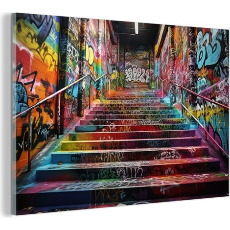 TABLEAU EN PLEXIGLAS Escaliers - Graffiti - Couleurs - Art Tableau Décoration Murale 60x40 (1/5)