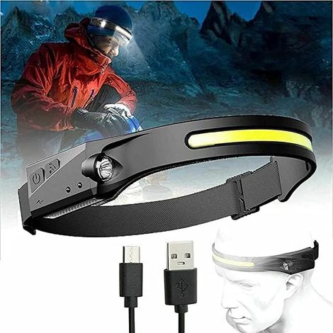 Lampe frontale, chargement USB C, 450 lumens, détecteur de mouvement et résistance IPX5, pour adultes et enfants, mécaniciens, plombiers, électriciens, course à pied, camping, randonnée, escalade [Cla