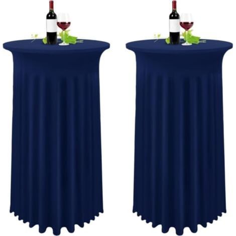 Lot de 2 nappes bleu marine pour table haute, 80 x 110 cm, avec jupe plissée. (1/4)