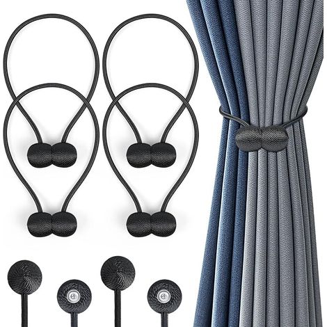 4 Embrasse Rideau Magnétiques Attaches Rideau, Attaches de Rideau Support Attaches, Rideaux Embrasses à Rideaux Attaches de Rideaux pour Décoration de Maison Bureau, Noir (1/5)
