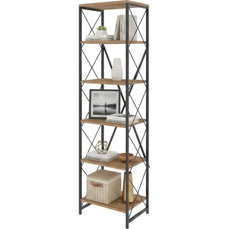 Dmora - Libreria Yildun, Scaffale da ufficio, Mobile portalibri, Biblioteca, 50x30h180 cm, Quercia e Nero, con imballo rinforzato, con imballo rinforzato