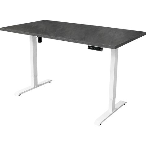 Bureau électrique réglable en hauteur - 180x80 cm - Moteur simple - Blanc / Marbre foncé (1/5)