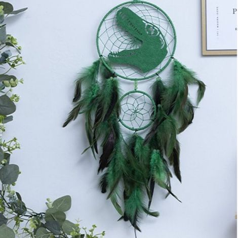 Attrape-Reves - Double Anneau Metal - Plumes Colorées - Decoration Murale Chambre Enfant - 70 Cm - Vert - 1 Piece (1/5)